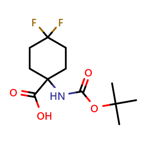 Chemical structure of 1-tert-butoxycarbonylamino-4,4-difluoro-cyclohexanecarboxylic acid , CAS 1196151-58-2, AChemBlock O32972