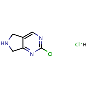 Chemical structure of 2-chloro-5H,6H,7H-pyrrolo[3,4-d]pyrimidine hydrochloride , CAS 1314790-85-6, AChemBlock O32984