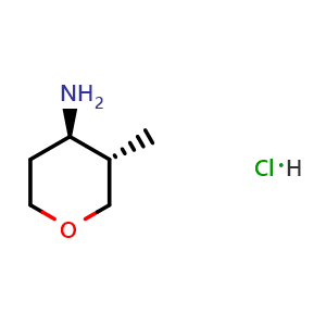 Chemical structure of (3S,4R)-3-methyloxan-4-amine hydrochloride , CAS 1523530-71-3, AChemBlock O33010