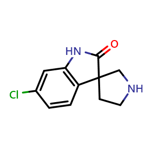 Chemical structure of 6-chloro-1,2-dihydrospiro[indole-3,3'-pyrrolidin]-2-one , CAS 1782634-38-1, AChemBlock O33016