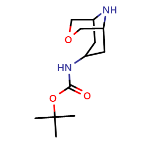 Chemical structure of tert-butyl (3-oxa-9-azabicyclo[3.3.1]nonan-7-yl)carbamate , CAS 198211-13-1, AChemBlock O33034