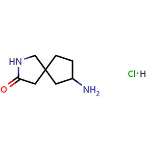 Chemical structure of 7-amino-2-azaspiro[4.4]nonan-3-one hydrochloride , CAS 2173991-79-0, AChemBlock O33036