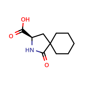 Chemical structure of (3R)-1-oxo-2-azaspiro[4.5]decane-3-carboxylic acid , CAS 2165825-89-6, AChemBlock O33045
