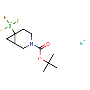 Chemical structure of potassium (3-(tert-butoxycarbonyl)-3-azabicyclo[4.1.0]heptan-6-yl)trifluoroborate , CAS 2095504-46-2, AChemBlock O33054