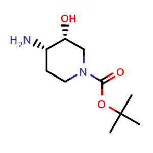 Chemical structure of tert-butyl (3R,4S)-4-amino-3-hydroxypiperidine-1-carboxylate , CAS 1821799-48-7, AChemBlock O33059