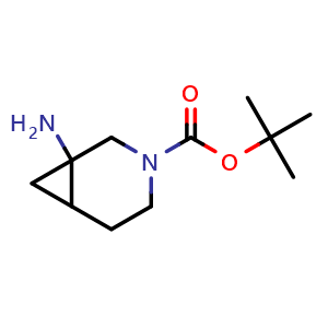 Chemical structure of tert-butyl 1-amino-3-azabicyclo[4.1.0]heptane-3-carboxylate , CAS 1250993-33-9, AChemBlock O33071