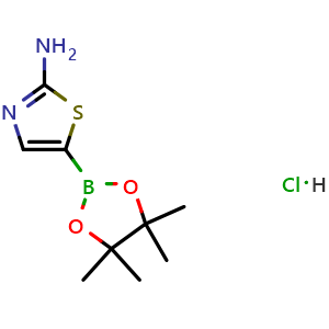 Chemical structure of 5-(4,4,5,5-tetramethyl-1,3,2-dioxaborolan-2-yl)-1,3-thiazol-2-amine hydrochloride , CAS 1802375-99-0, AChemBlock O33099