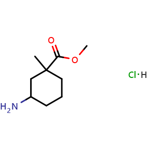 Chemical structure of methyl 3-amino-1-methylcyclohexane-1-carboxylate hydrochloride , CAS 2173992-32-8, AChemBlock O33100