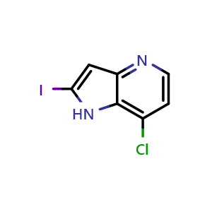 Chemical structure of 7-chloro-2-iodo-1H-pyrrolo[3,2-b]pyridine , CAS 1260383-50-3, AChemBlock O33108