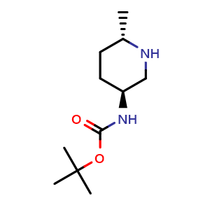 Chemical structure of tert-butyl N-[(3S,6S)-6-methylpiperidin-3-yl]carbamate , CAS 1932293-70-3, AChemBlock O33116