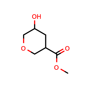 Chemical structure of methyl 5-hydroxyoxane-3-carboxylate , CAS 1207624-83-6, AChemBlock O33130