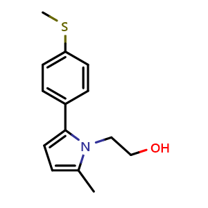 Chemical structure of 2-{2-methyl-5-[4-(methylsulfanyl)phenyl]-1H-pyrrol-1-yl}ethan-1-ol , CAS 494850-27-0, AChemBlock O33146
