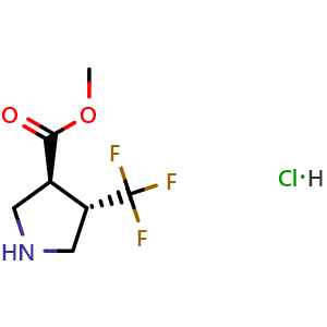 Chemical structure of methyl (3S,4S)-4-(trifluoromethyl)pyrrolidine-3-carboxylate hydrochloride , CAS 1821794-05-1, AChemBlock O33149