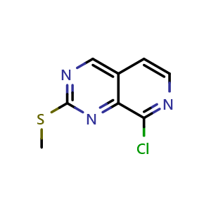 Chemical structure of 8-chloro-2-(methylsulfanyl)pyrido[3,4-d]pyrimidine , CAS 1578245-95-0, AChemBlock O33164