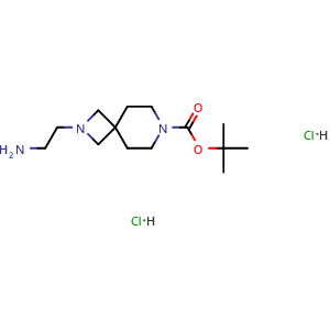 Chemical structure of tert-butyl 2-(2-aminoethyl)-2,7-diazaspiro[3.5]nonane-7-carboxylate dihydrochloride , CAS 2173991-85-8, AChemBlock O33180