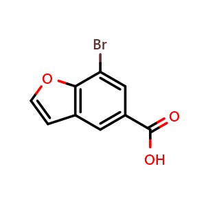 Chemical structure of 7-bromo-1-benzofuran-5-carboxylic acid , CAS 286836-25-7, AChemBlock O33188