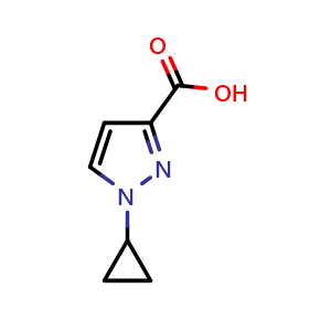 Chemical structure of 1-cyclopropyl-1H-pyrazole-3-carboxylic acid , CAS 1403333-94-7, AChemBlock O33191