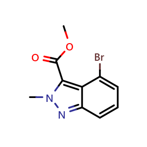 Chemical structure of methyl 4-bromo-2-methyl-2H-indazole-3-carboxylate , CAS 2090253-59-9, AChemBlock O33199