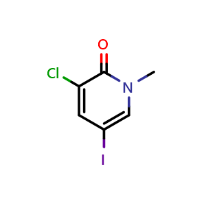 Chemical structure of 3-chloro-5-iodo-1-methyl-1,2-dihydropyridin-2-one , CAS 832735-68-9, AChemBlock O33214