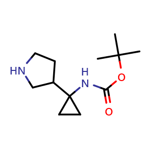 Chemical structure of tert-Butyl 1-(pyrrolidin-3-yl)cyclopropylcarbamate , CAS 185693-07-6, AChemBlock O33246