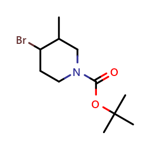 Chemical structure of tert-butyl 4-bromo-3-methylpiperidine-1-carboxylate , CAS 1281712-14-8, AChemBlock O33249
