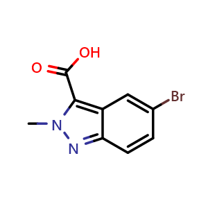 Chemical structure of 5-bromo-2-methyl-2H-indazole-3-carboxylic acid , CAS 1534688-50-0, AChemBlock O33278
