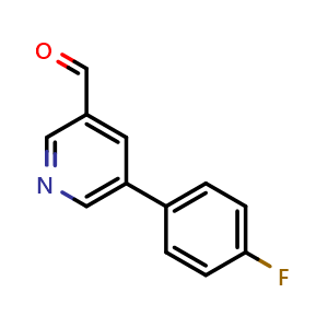 Chemical structure of 5-(4-fluorophenyl)pyridine-3-carbaldehyde , CAS 381684-96-4, AChemBlock O33292