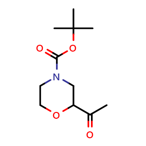 Chemical structure of tert-butyl 2-acetylmorpholine-4-carboxylate , CAS 1228600-46-1, AChemBlock O33302