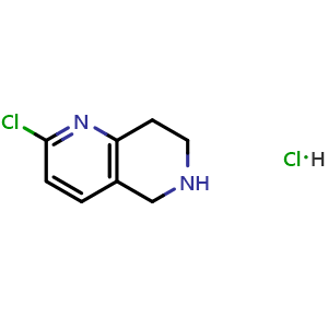 Chemical structure of 2-chloro-5,6,7,8-tetrahydro-1,6-naphthyridine hydrochloride , CAS 766545-20-4, AChemBlock O33320