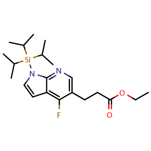 Chemical structure of ethyl 3-{4-fluoro-1-[tris(propan-2-yl)silyl]-1H-pyrrolo[2,3-b]pyridin-5-yl}propanoate , CAS 2173991-91-6, AChemBlock O33341