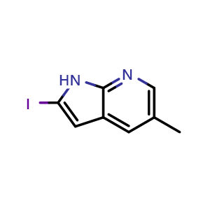 Chemical structure of 2-iodo-5-methyl-1H-pyrrolo[2,3-b]pyridine , CAS 1227270-15-6, AChemBlock O33342