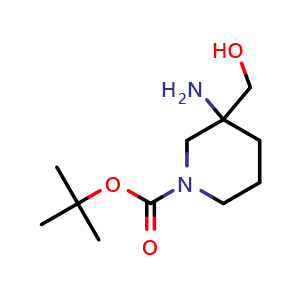 Chemical structure of tert-butyl 3-amino-3-(hydroxymethyl)piperidine-1-carboxylate , CAS 1262406-69-8, AChemBlock O33347