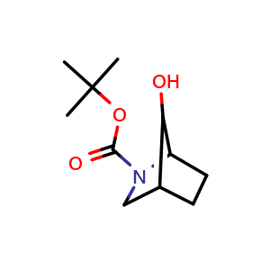 Chemical structure of tert-butyl 7-hydroxy-2-azabicyclo[2.2.1]heptane-2-carboxylate , CAS 1221818-31-0, AChemBlock O33352