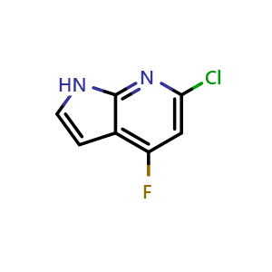 Chemical structure of 6-chloro-4-fluoro-1H-pyrrolo[2,3-b]pyridine , CAS 1190321-92-6, AChemBlock O33366