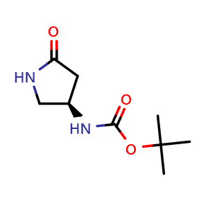 Chemical structure of tert-butyl N-[(3R)-5-oxopyrrolidin-3-yl]carbamate , CAS 1346773-63-4, AChemBlock O33373