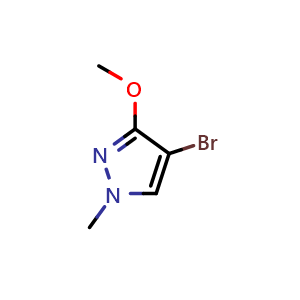 Chemical structure of 4-Bromo-3-methoxy-1-methyl-1H-pyrazole , CAS 1350323-85-1, AChemBlock O33393
