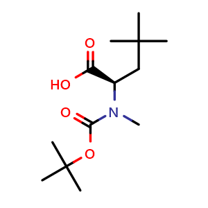 Chemical structure of (2R)-2-{[(tert-butoxy)carbonyl](methyl)amino}-4,4-dimethylpentanoic acid , CAS 287210-83-7, AChemBlock O33423