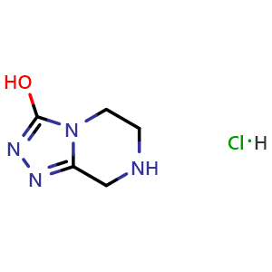 Chemical structure of 5H,6H,7H,8H-[1,2,4]triazolo[4,3-a]pyrazin-3-ol hydrochloride , CAS 2173992-42-0, AChemBlock O33424