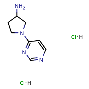 Chemical structure of 1-(pyrimidin-4-yl)pyrrolidin-3-amine dihydrochloride , CAS 2098048-58-7, AChemBlock O33431
