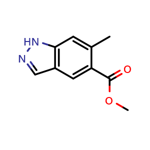 Chemical structure of methyl 6-methyl-1H-indazole-5-carboxylate , CAS 1427405-21-7, AChemBlock O33451