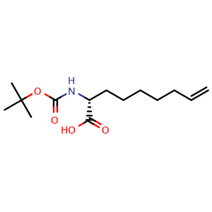 Chemical structure of (2R)-2-{[(tert-butoxy)carbonyl]amino}non-8-enoic acid , CAS 881683-84-7, AChemBlock O33462
