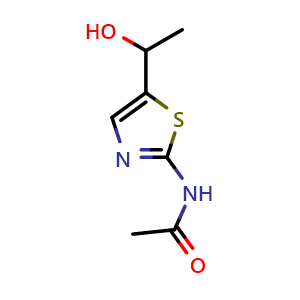Chemical structure of N-[5-(1-hydroxyethyl)-1,3-thiazol-2-yl]acetamide , CAS 1629602-04-5, AChemBlock O33466