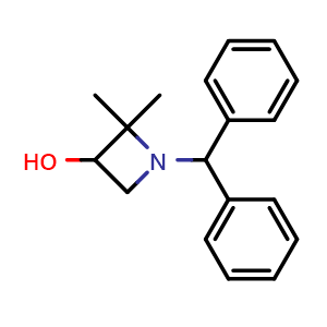 Chemical structure of 1-(diphenylmethyl)-2,2-dimethylazetidin-3-ol , CAS 159556-73-7, AChemBlock O33473