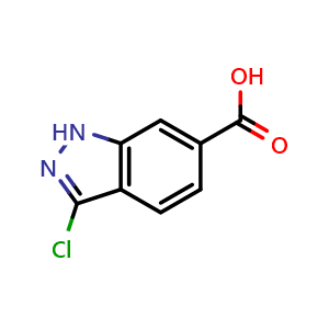 Chemical structure of 3-chloro-1H-indazole-6-carboxylic acid , CAS 1086391-21-0, AChemBlock O33476