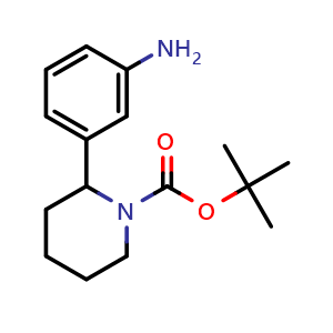 Chemical structure of tert-Butyl 2-(3-aminophenyl)piperidine-1-carboxylate , CAS 908334-27-0, AChemBlock O33477