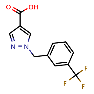 Chemical structure of 1-{[3-(trifluoromethyl)phenyl]methyl}-1H-pyrazole-4-carboxylic acid , CAS 752222-88-1, AChemBlock O33524