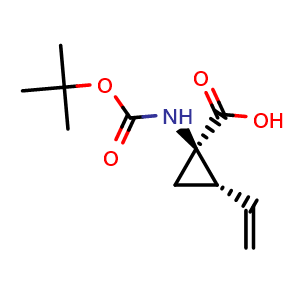 Chemical structure of (1R,2S)-1-{[(tert-butoxy)carbonyl]amino}-2-ethenylcyclopropane-1-carboxylic acid , CAS 159622-10-3, AChemBlock O33544