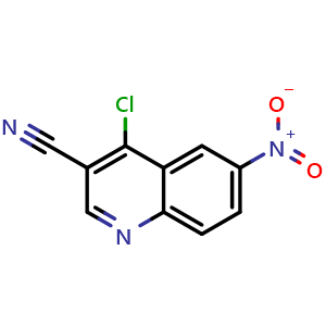 Chemical structure of 4-chloro-6-nitroquinoline-3-carbonitrile , CAS 214470-37-8, AChemBlock O33554