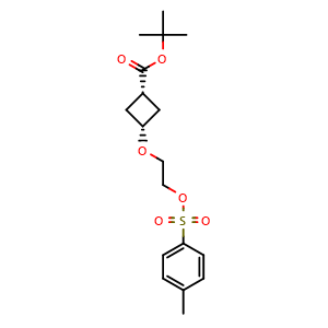 Chemical structure of tert-butyl cis-3-{2-[(4-methylbenzenesulfonyl)oxy]ethoxy}cyclobutane-1-carboxylate , CAS 2173637-23-3, AChemBlock O33563