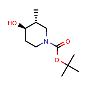 Chemical structure of rel-tert-butyl (3R,4R)-4-hydroxy-3-methylpiperidine-1-carboxylate , CAS 955028-90-7, AChemBlock O33578